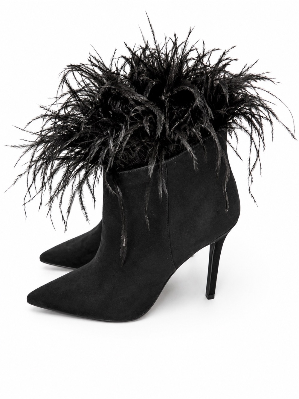MICHAEL Michael Kors Black Feather-Trim Pointed-Toe suede Ankle Booties